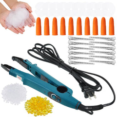 Hair Extensions Iron Fusion Keratin Hair Extensions Heat Tool Heat Connector Wand with Fusion Glue Protector Template Hair Clip Finger Protector 2 Bag Keratin Glue Granule Bead(Pink)