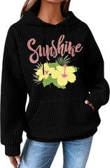 Womens Hoodies Pullover Business Outfits Casual Fashion Warm Drawstring Waffle Fall Winter Sweatshirt with Pocket