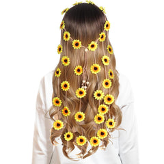 Sucrain 1pcs Flower Hippie Headband Floral Crown Summer Sunflower Hair Accessories for 70 s Bohemian Costumes Style (White)