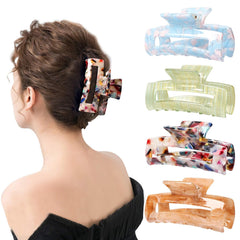 Magicsky 4PCS Hair Claw Clips, Acrylic Banana Barrettes Butterfly French Jaw Clip, Big Hair Clip Hairclips for Thick Thin Hair- Styling Accessories for Women Girls, Large Checkerboard, Leopard, White