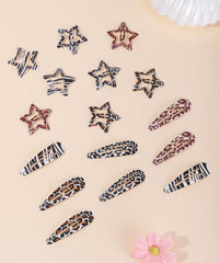 Metal Snap Hair Clips,8 Pairs Hair Barrettes for Women - Star & Water Drop Hair Barrettes, Non-Slip Y2K Accessories for Thin Thick Hair,Pink and Brown Leopard Print