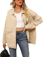 Lu's Chic Women's Soft Denim Jacket Long Sleeve Jean Button Down Pocket Spring Western Classic