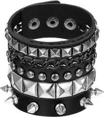 3 PCS Punk Rock Studded Bracelets Set, Spiked Studded Bracelet Cuff 80s Emo Goth Jewelry Accessories Wristband Adjustable