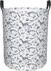 Sketch Dinosaur Skull Print Laundry Basket, Dirty Clothes Hamper for Bedroom Decor Aesthetic, Laundry Hamper for Bedroom Apartment College Dorm Room Essentials