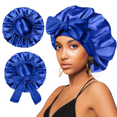 2Pcs Satin Silk Hair Bonnet for Sleeping Women,Large Bonnets with Elastic Wide Tie Band Silk Sleep Cap,Hair Wrap Night Cap with Adjustable Straps for Black Women Curly Hairs Jumbo Bonnet Braid - Pink