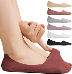 No Show Socks for Women, Non Slip Nylon Thin Footies Invisible Silky Low Liner Socks for Loafers Flats 6 Pairs