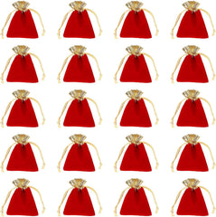 HARFINGTON 20pcs Flocked Cloth Drawstring Bag 3.1 x 3.9 Inch Jewelry Flocked Pouches Gift Bags for Wedding Party Favor Candy Jewelry Packaging Organizing Storage, Gold Red