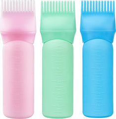 Cosywell Root Comb Applicator Bottle 6 Ounce Hair Dye Applicator Brush 3 Pack for Hair Root Comb Color with Graduated Scale(Pink White Purple)