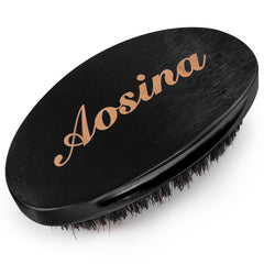 Medium Palm Wave Brush with Pure Black Boar Bristles - For Men's 360 Waves on Thin and Normal Hair (Blue)