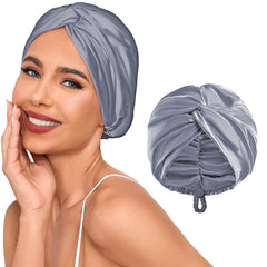 Adjustable Silk Satin Hair Bonnet for Sleeping Women, Double Layer, Silk Hair Wrap for Sleeping Women Men, Curly Natural Braid Straight Unisex - Pink