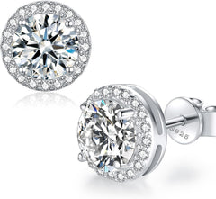 Moissanite Earrings Studs for Women, Round Cut D Color VVS1 Clarity Lab Created Moissanite Studs Earrings for Men S925 Sterling Silver Plated with 18k White Gold Jewelry