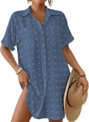 Bsubseach Swimsuit Coverup for Women Swiss Dot Bathing Suit Swimwear Button Down Beach Shirt Cover Up Resort Wear