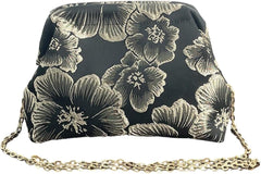 OYOANGLE Women's Flower Embroidery Clutch Purse Kiss Lock Shoulder Bags Evening Handbag
