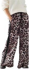 SHENHE Women's Cheetah Print Wide Leg Baggy Pants Y2k Side Loose Streetwear Trousers