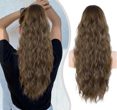 26 inch Black Ponytail Extension, Drawstring Ponytail for Women, Long Wavy Pony Tails Hair Extensions, Synthetic Hair Extensions Ponytail for Daily Use (Color: Black)