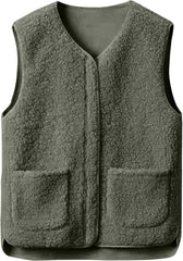 Womens Fuzzy Fleece Vest Fall Lightweight Sherpa Jacket Cozy Sleeveless Cardigan Winter Outerwear with Pocket