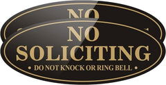 Set of 2 – No Soliciting Signs for House or Office, Self-Adhesive Metal-Plated Front Door Signs, Weatherproof (7” x 3”) (Brushed Nickle/Black)