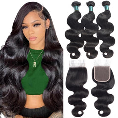 Brazilian Human Hair Bundles 18 20 22 Inch Body Wave, 12A Grade 100% Unprocessed Virgin Hair Weave 3 Pcs Natural Black Extensions