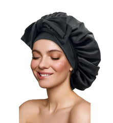 Satin Silk Hair Bonnet for Sleeping - Large Bonnets With Tie Band, Adjustable Straps, Night Sleep Cap for Women With Curly Braid Hair - Hunter Green