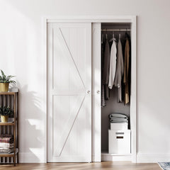 Sliding Closet Door for 60"x 80" Opening, Preassembled Closet Door with Hardware Kit Included, Water-Proof PVC Surface, Easy Install, White
