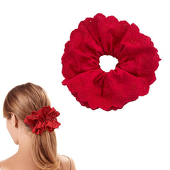Hair Ties for Women Hair Scrunchies Girls 1 Piece Set White Lace Design Premium Fabric Ponytail Holder Hair Tie (White)