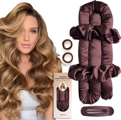 Jumbo Heatless Hair Curler Set-Satin Heatless Curls Overnight, Jumbo Curling Rod Headband, No Heat Curlers to Sleep in (Brown)