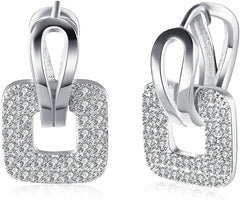 14K Rose Gold Plated CZ Hoop Earrings For Women Men Fashion Cubic Zirconia Geometric Square Earrings