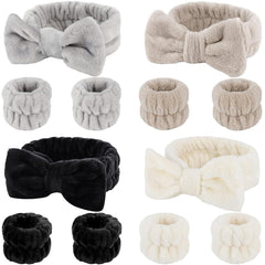 12 PCS Face Wash Headband Wristband Set for Women Girls, Soft Microfiber Facial Spa Hair Wraps Makeup Skincare Bath Headbands Wrist Bands for Washing Face(White, Pink, Gray, Black)