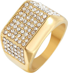 Man Ring, Gothic Rings inlay Cubic Zirconia, Unique Design Geometric Stainless Steel Rings for Boyfriend, Gold Size 8-12
