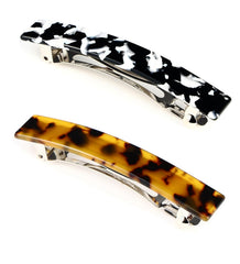 2PCS French Design Hair Barrette Tortoise Shell Celluloid Rectangle Hair Clips for Women