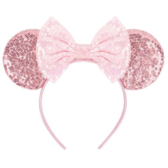 Halloween Mouse Ears Headbands for Women, Bow Decoration Hairbands with Ghost Purple Sequin Headband Party Cosplay Hair Accessories Costume