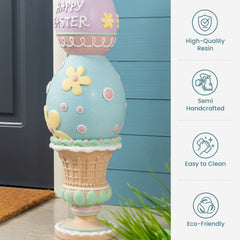 Glitzhome 30.5"H Easter Resin Macaron Stacked Egg & Bunny Porch Decor