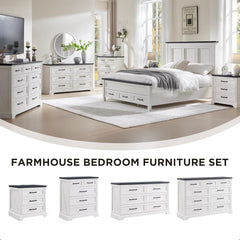Farmhouse 3-Drawer Nightstand, Wide End Table with Charging Station