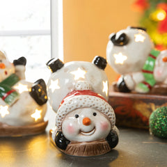 Glitzhome Set of 3 Lighted Ceramic Snowman Figurine Table Decor