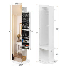 360 Full Length Mirror Jewelry Armoire with Hall Tree