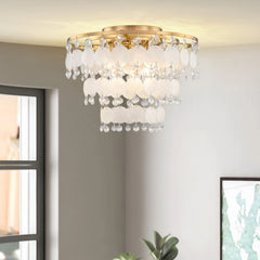Starsky Coastal 3-Light Tiered Shell-Shaped Glass Flush Mount