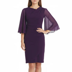Connected Apparel Cowlneck Cape-Sleeve Sheath Dress