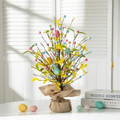 Glitzhome Easter Table Tree with Eggs Lavender Top Hat Decoration for Spring Party Supplies Props
