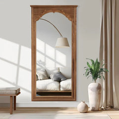 Full Length Vintage Carved Soild Wood Frame Wall Mirror Leaning Mirror - 71"x35"