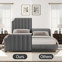 Velvet Upholstered Bed Frame with Headboard and Footboard