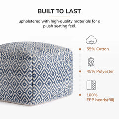 Jani Cherokee 22 x 22 x 16 Square Gray/Black Pouf Ottoman - Handmade Footrest for Living Room, Bedroom