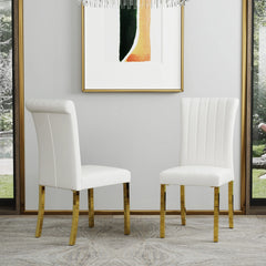 Luxury PU Leather Parsons Dining Chairs Side Chairs with Rolled Back and Stainless Steel Legs