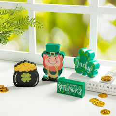 Glitzhome St Patrick's Epoxy Wooden Shamrock Leprechaun Pot of Gold Coffee Cup Table Decor