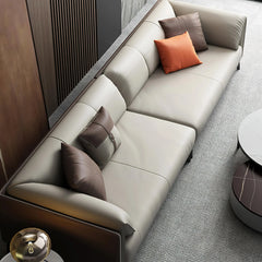 Faux Leather Pillow Top Arm Sofa with Reversible Cushions - 3-seater