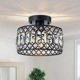 Starsky Luxury Crystal Drum Dimmable Semi Flush Mount Light