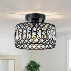 Starsky Luxury Crystal Drum Dimmable Semi Flush Mount Light