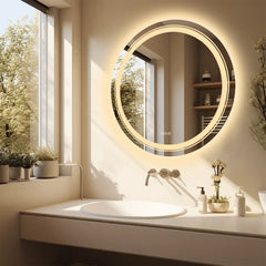 Large LED Bathroom Mirror Round Dual Light Frameless Vanity Anti-Fog