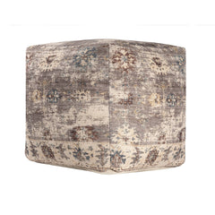 HomeRoots 18" Ivory and Taupe Upholstered Medallion Pouf Ottoman