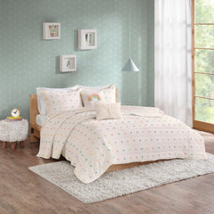 Intelligent Design Kids Ensley Pom Pom Cotton Jacquard Quilt Set with Throw Pillows