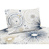 Star and Moon Collection 3-piece Twin Sheet Set - Navy Blue, Gold, and Grey Celestial Sky Stars Gender Neutral Unisex